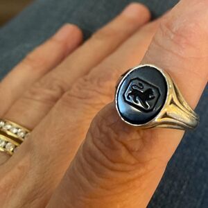 Ralph Lauren 925 Sterling Silver Onyx Lion Intaglio Signet Ring